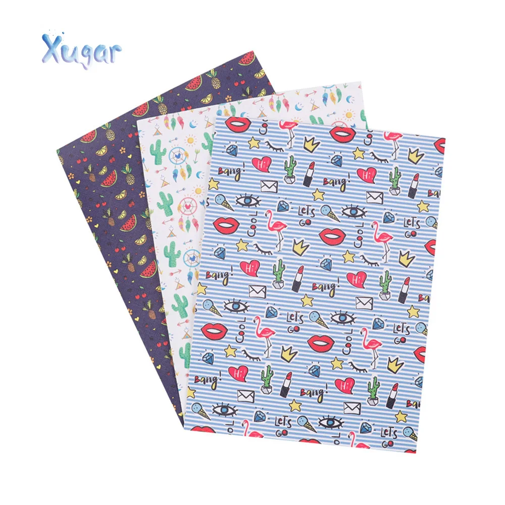 

22cm*30cm Synthetic Leather Fabric Sheet Fresh Cactus Printed Pu Fabric For DIY Hairbows Bag Notebook Handmade Crafts Material