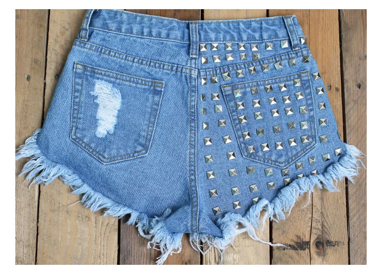 2017 European station Europe and the United States new rivets rivets irregular cat to be side cowboy high waist pants shorts hot pants (23)