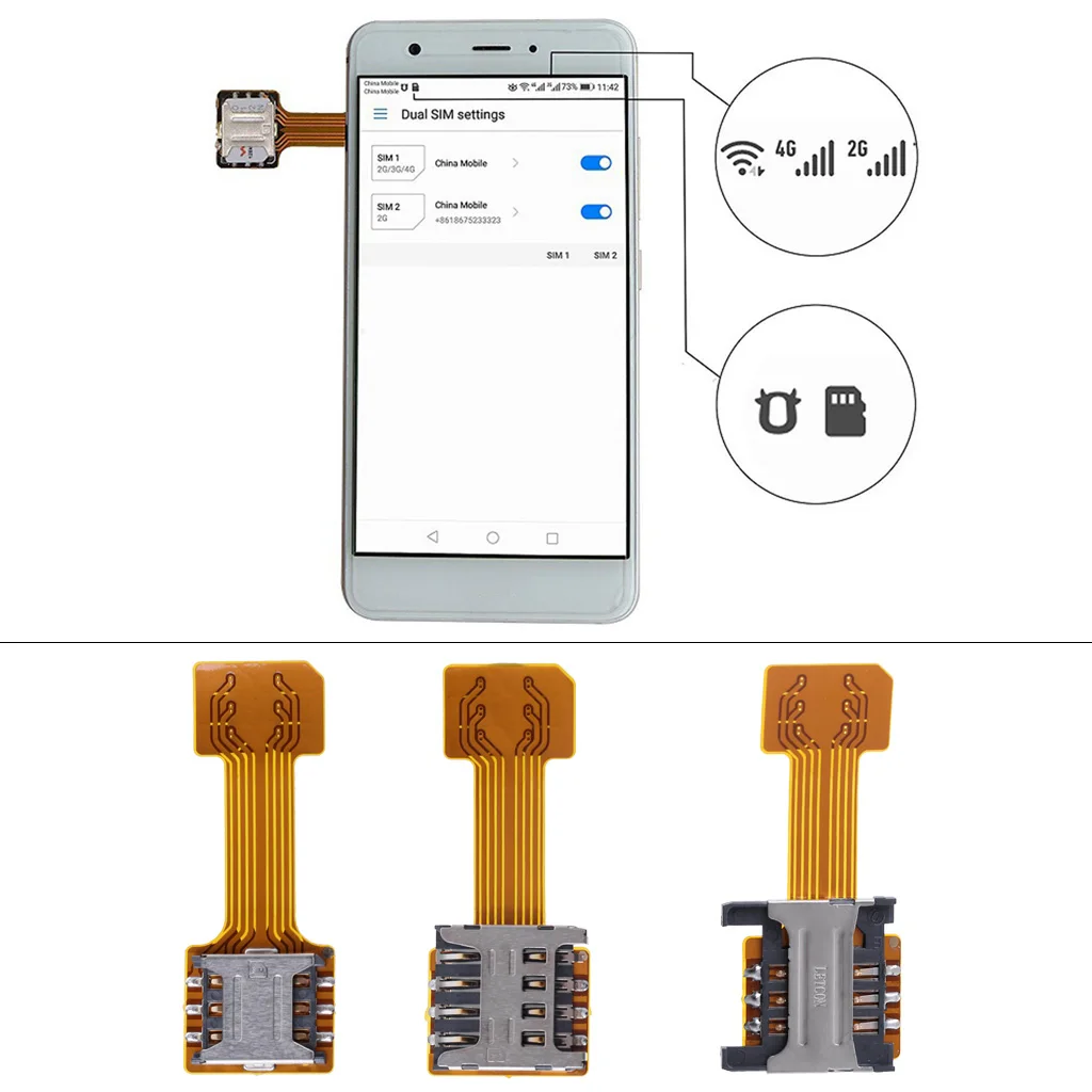 

Hybrid Double Dual SIM Card Micro SD Adapter for Android Phone Extender Nano Mic