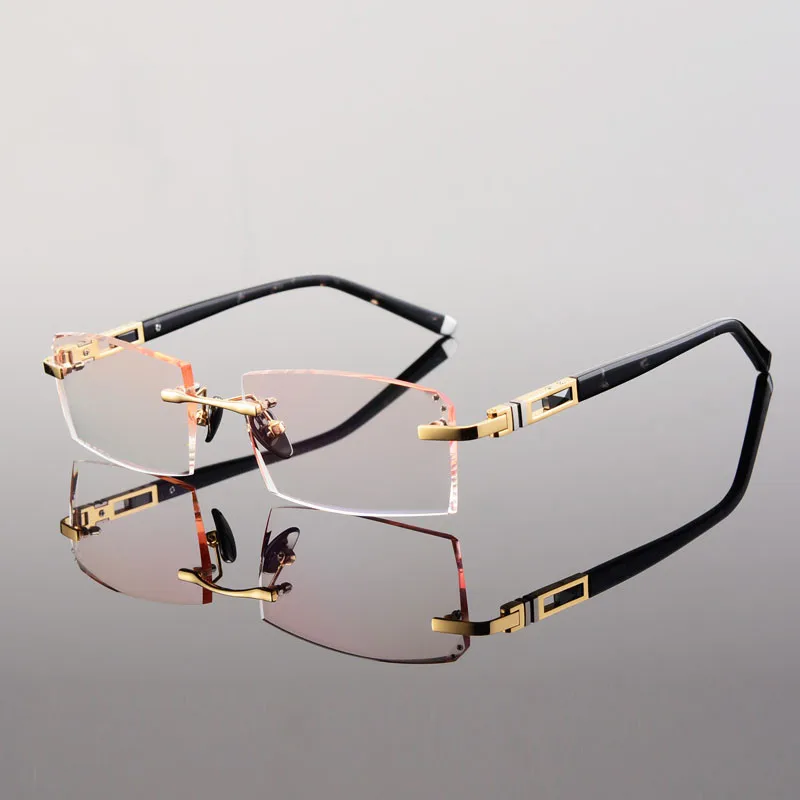 

-100 Rimless Eyeglasses Finished Color Diamond Trimming Mens Eyewear Prescription Titanium Glasses Frame Myopia Glasses 0022