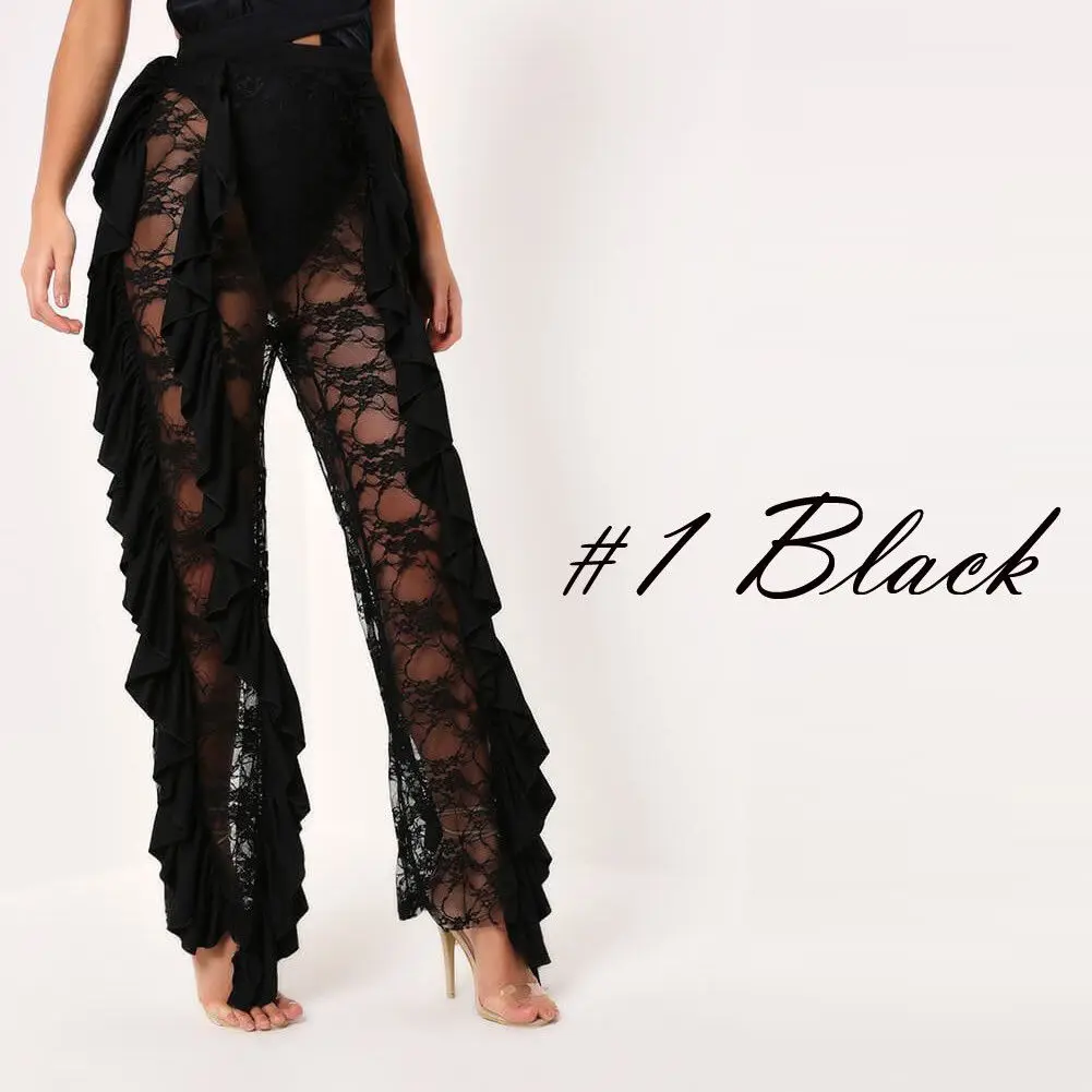 

Women Side Lace Up Cross Skinny Long Pants Slim Stretchy Slim Trousers Black White Maxi Size See Through