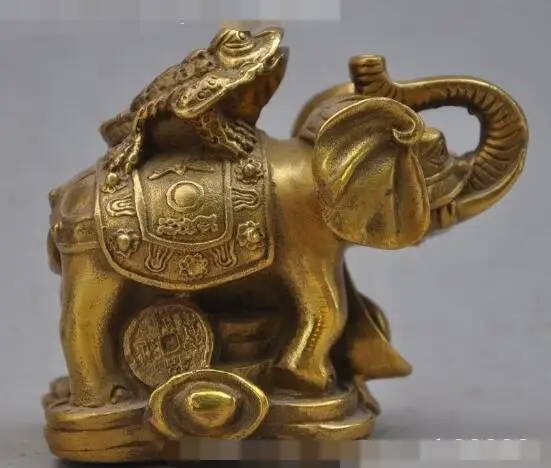 

S3338 chinese fengshui copper bronze animal Elephants Golden Toad wealth lucky statues