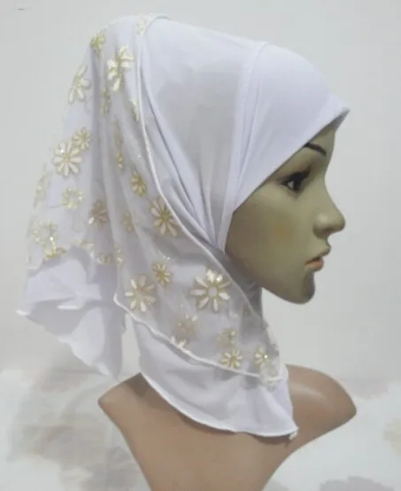 H959 Красивая двухслойная маленькая девочка мусульманский хиджаб, мусульманский шарф, быстрая
