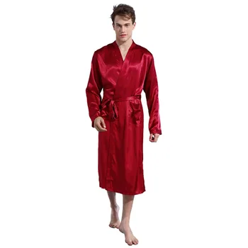 

Summer Men's Satin Silk Bathrobe Long Silk Long Sleepwear Bath Robe With Belt Long Sleeves Home Thin Men's Pajamas pyjama homme