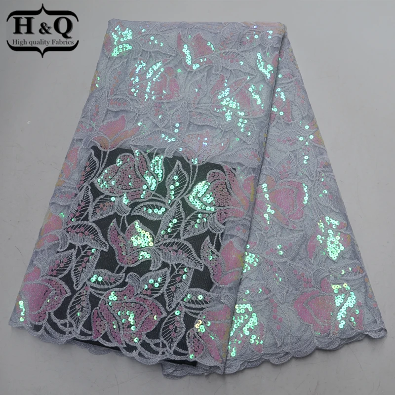 

Best selling Nigeria Sequins Lace with Organza Embroidery Lace Fabric high quality African Lace Fabric 5Yards For Nigerian Party