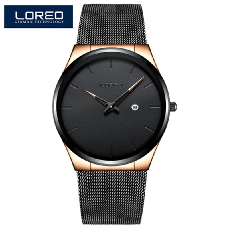 

LOREO Mens Watches Business Quartz Watch Men Auto Date Steel Mesh Strap Casual Waterproof Sport Watch Relogio Masculino Q43