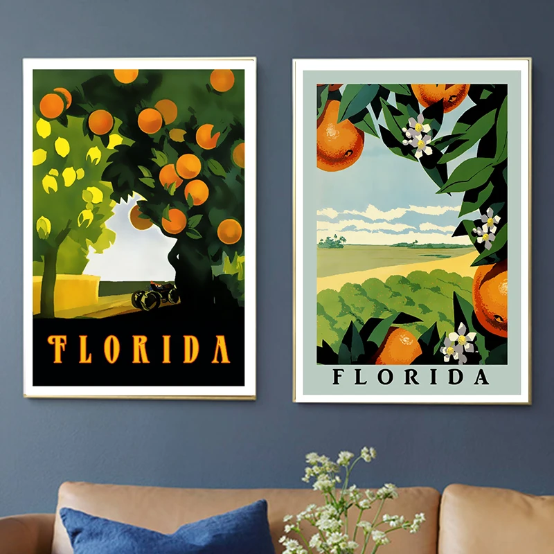 Us 3 98 Florida Miami Beach Orlando Fruit Travel Canvas Paintings Vintage Wall Kraft Posters Coated Wall Stickers Home Decor Pictures In Painting