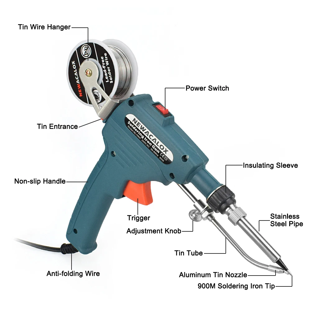 NEWACALOX 110 В/220 В Автоматическая отправка оловянного электрического паяльника пистолет сварочный инструмент с оловянной проволокой отсос 60 Вт инструмент для ремонта
