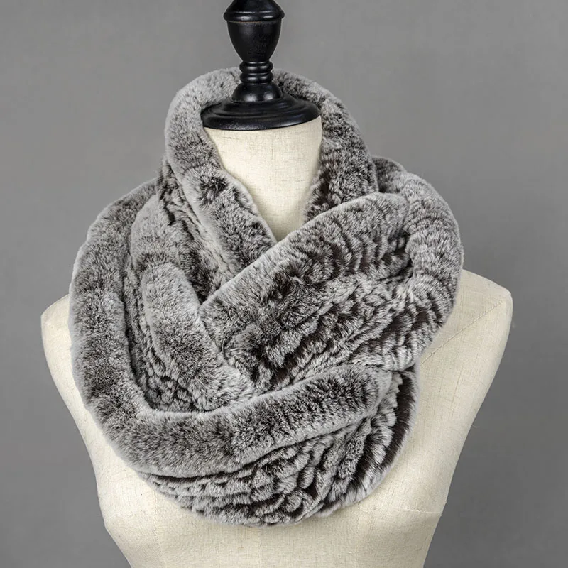 

Women Real Rex Rabbit Fur Snood Scarf Women Warm Thick Soft Round Scarves Winter Warm Neck Warmer Real Fur Thickened Luxury