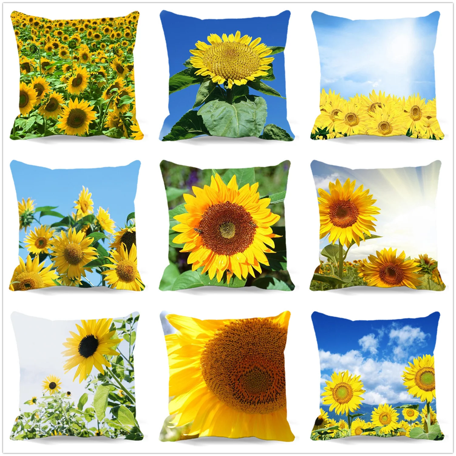 Sunflower Pillow Cover Retro Home Decor Cushion Cover Cotton Polyester