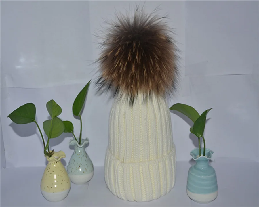 2016 Fashion thick female mink cap fox fur ball cap pom poms winter hats for women girl 's wool hat knitted cotton beanies cap