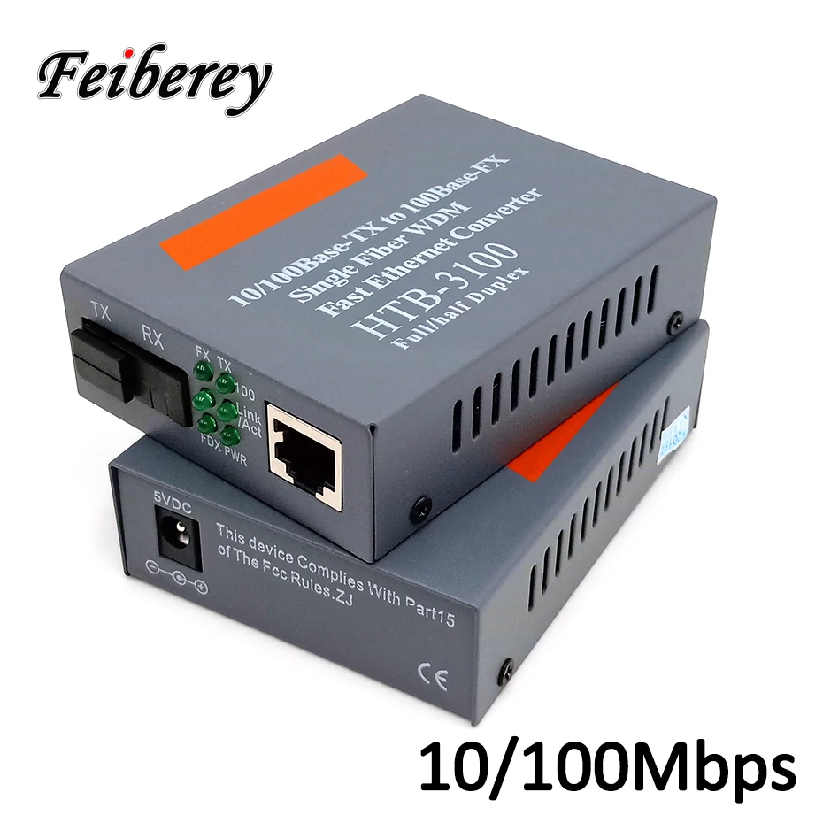 1 пара 10/100 м волоконно-оптических Media Converter HTB-3100AB 25 км Fast Ethernet одномодового Single Fiber SC RJ45 Порты и разъёмы трансивер