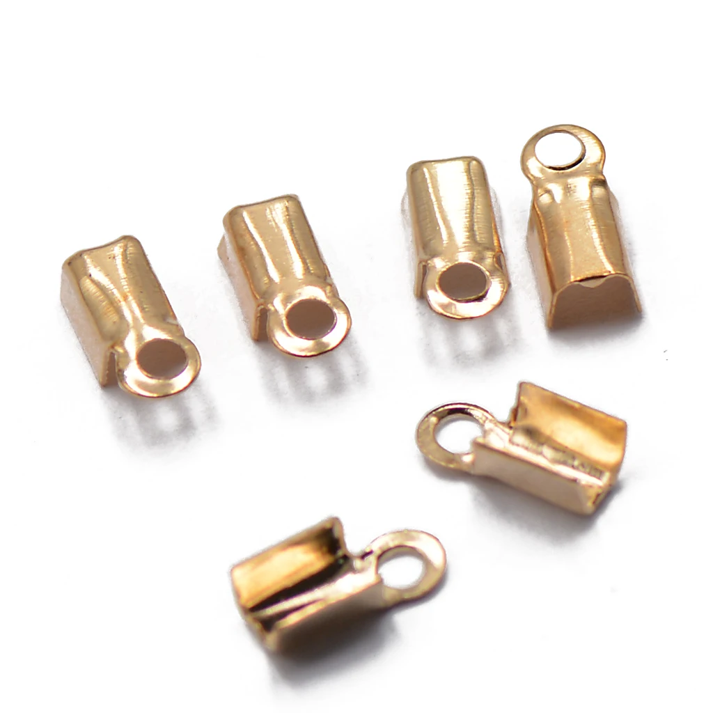 100x Rose gold color Plated Foldover Cord Crimp Clip End Cap 10x4.5mm