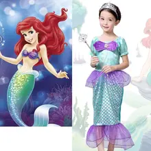 2016 New Fashion Baby Girls Little Mermaid Costume Bow Ariel Fancy Princess Cosplay Dresses Size 3