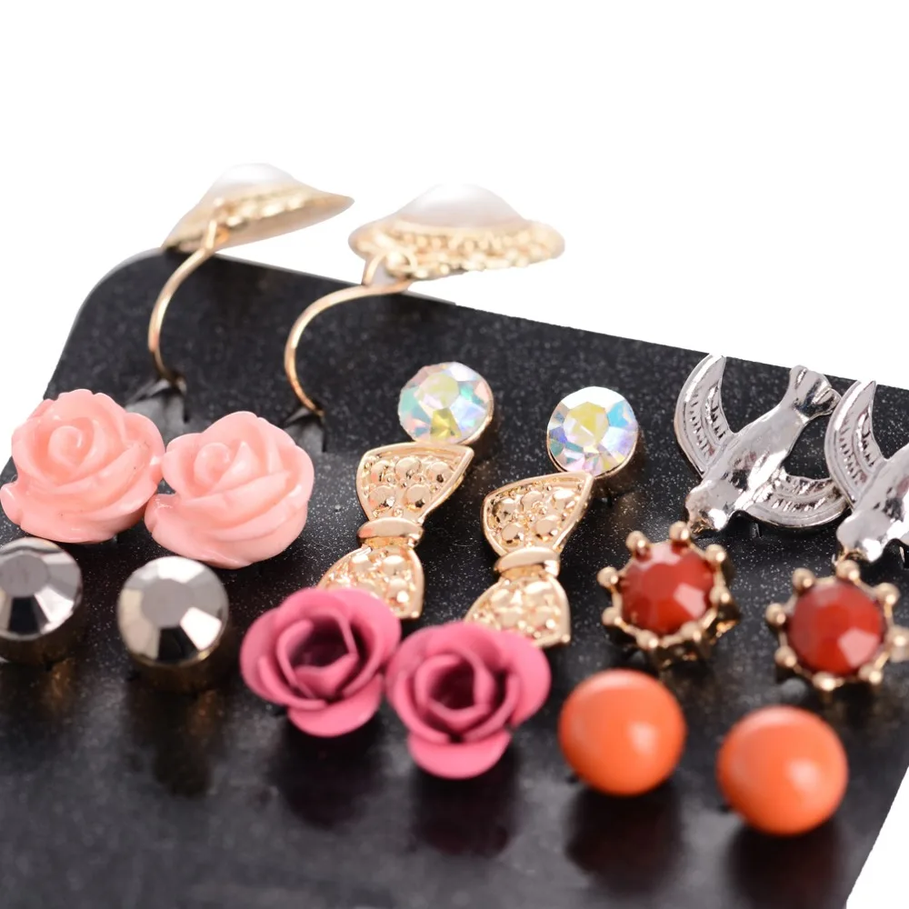 9 пар женские серьги гвоздики с цветком|stud earrings set|earrings setset for women |