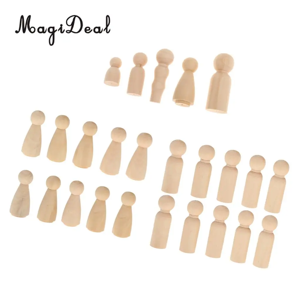 25 Pieces Assorted Blank Wedding Groom Bride Family People Figures Wooden Peg Dolls Crafts DIY Montessori Toys Cake Toppers