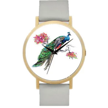 

Bohemian Peacock Hand-Painted Marble Alloy Quartz Watch Fashion PU Leather Wrist Watch Casual Women Watches Drop Shipping