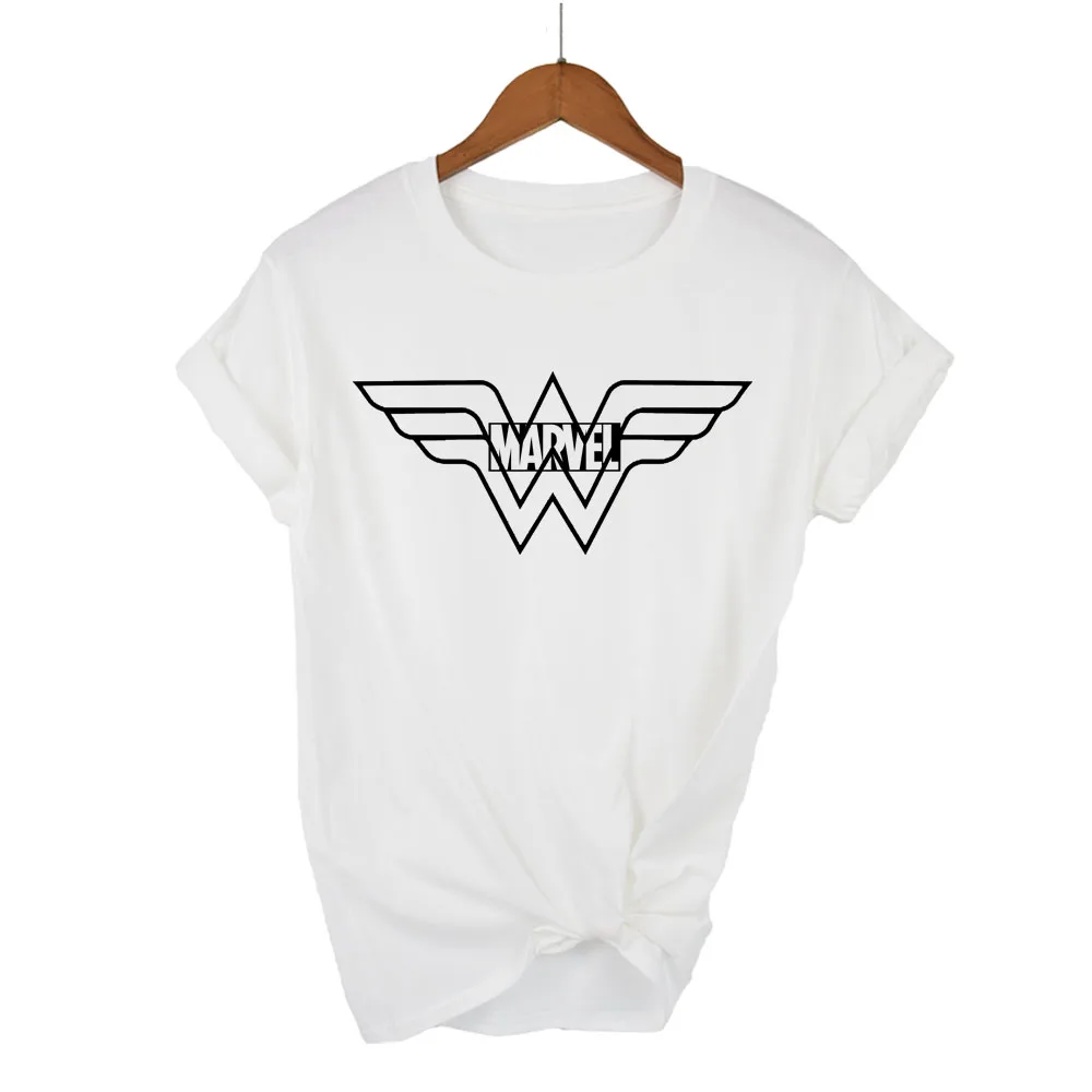 Высококачественная эластичная Хлопковая женская футболка, аниме чудо-женщина, футболка с логотипом супергероя, женская футболка с принтом Harajuku Manga MARVEL - Цвет: white