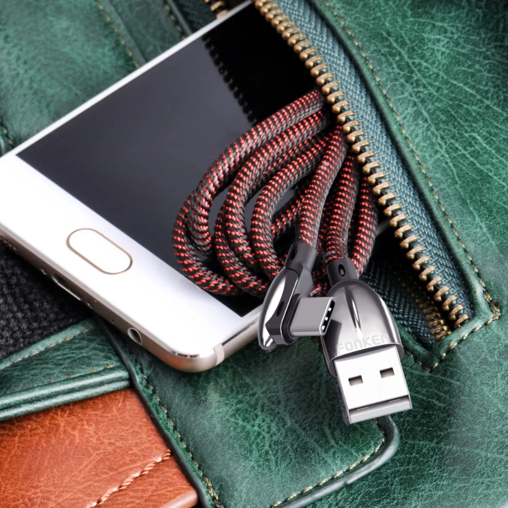 FONKEN 90 градусов USB Type C кабель быстрое зарядное устройство 3A L изгиб шнур для Android
