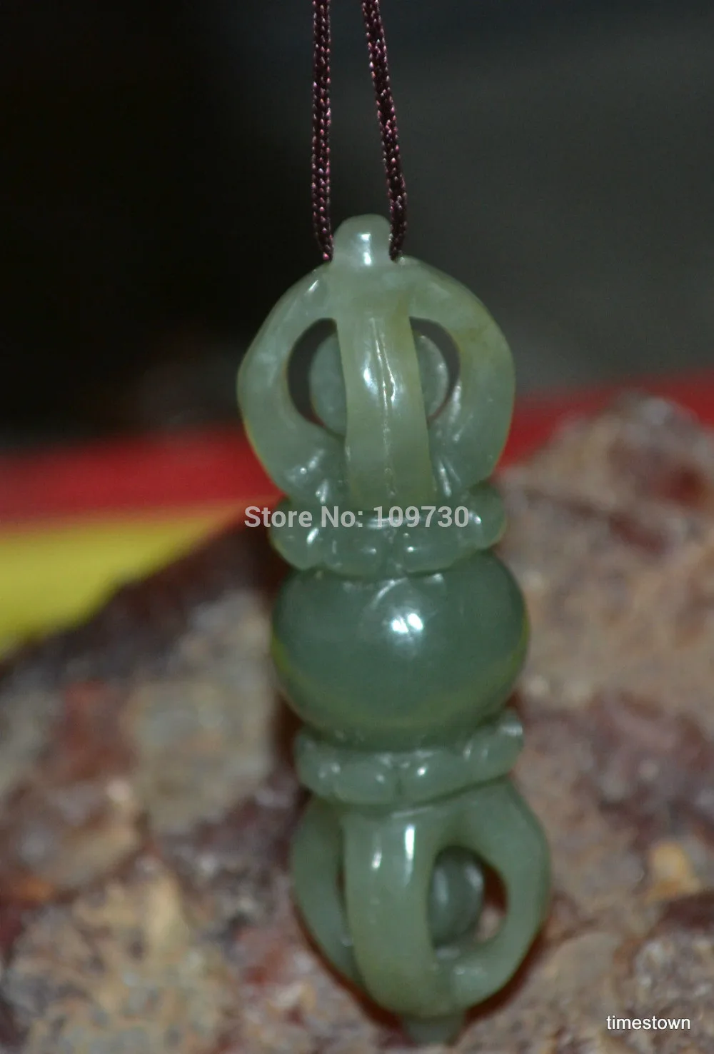

Jewelr 003126 Exquisite Tibetan RitualNephrite Jade Faqi Double Wand Necklace Pendan