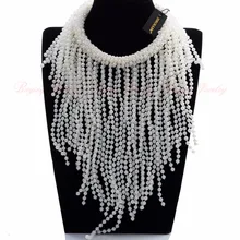 JEROLLIN Nuevo de Las Mujeres de Moda Blanco Perla Cadena de La Borla de gargantilla Declaración Colgante, Collar Babero