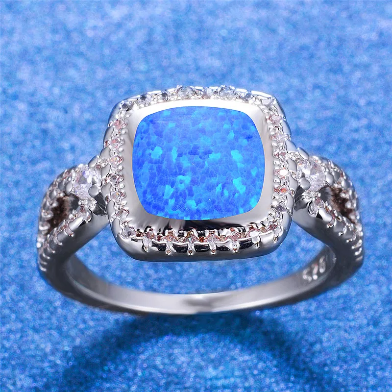 Boho женское голубое белое огненное Опаловое кольцо Бохо серебро 925 пробы кольцо на палец обещают обручальные кольца для влюбленных женщин