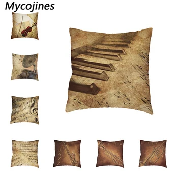 

Cushion Cover Retro Musical Instrument Pattern White Polyester Peach Piano Violin Jazz Phonograph Home Sofa Decorate Pillowcase