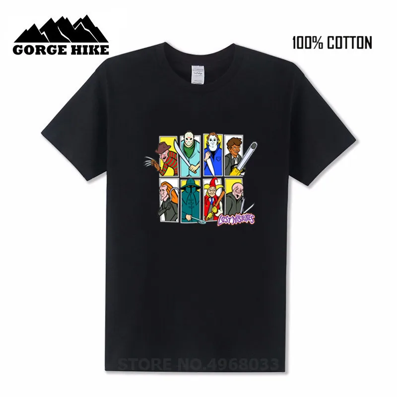 

Digital Printing No Fade Tshirt The Lost Mysteries Vertical Blocks Design Black T-shirt Hombre Scooby Doo Halloween Jason Shirts