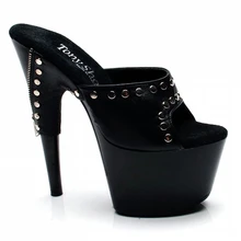 Пикантная обтягивающая обувь супер звезда на молнии 15 см, каблук 6 дюймов, летние сандалии, краска для выпечки, декорированная заклепками, танцевальная обувь