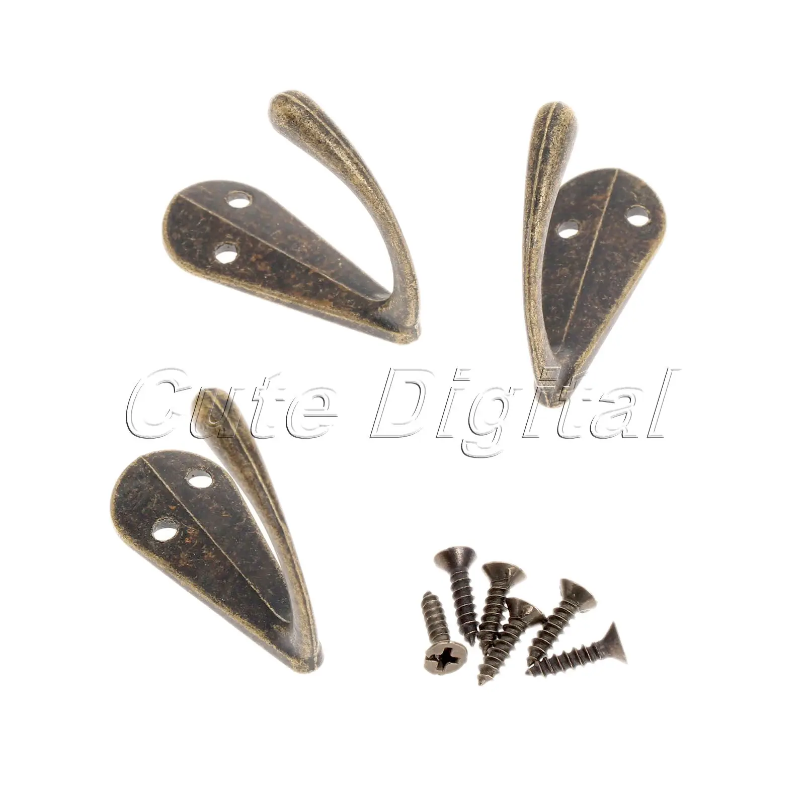 10 x Antique Bronze Style Coat Clothes Hook Zinc Metal Hanger With Screws