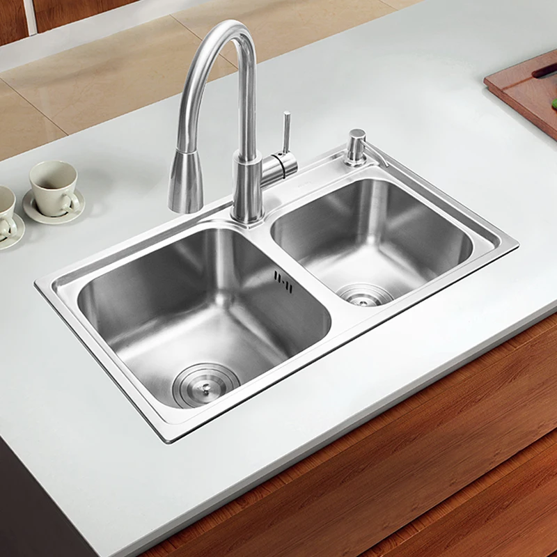 (680*390*220mm) 304 Stainless steel undermount kitchen sink set double Kitchen Sink+Strainer Set &amp Rinse Basket&amp Soap Dispenser |