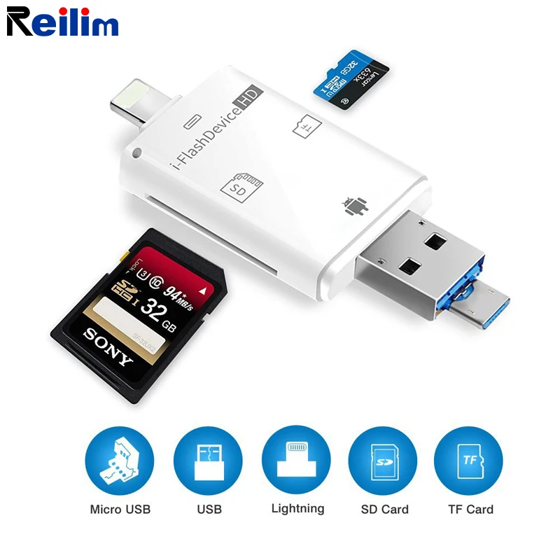 Reilim 3in 1 SD кардридер для iphone ipad iFlash OTG адаптер Micro USB кардридер конвертер для iphone/ipad/ipod Android