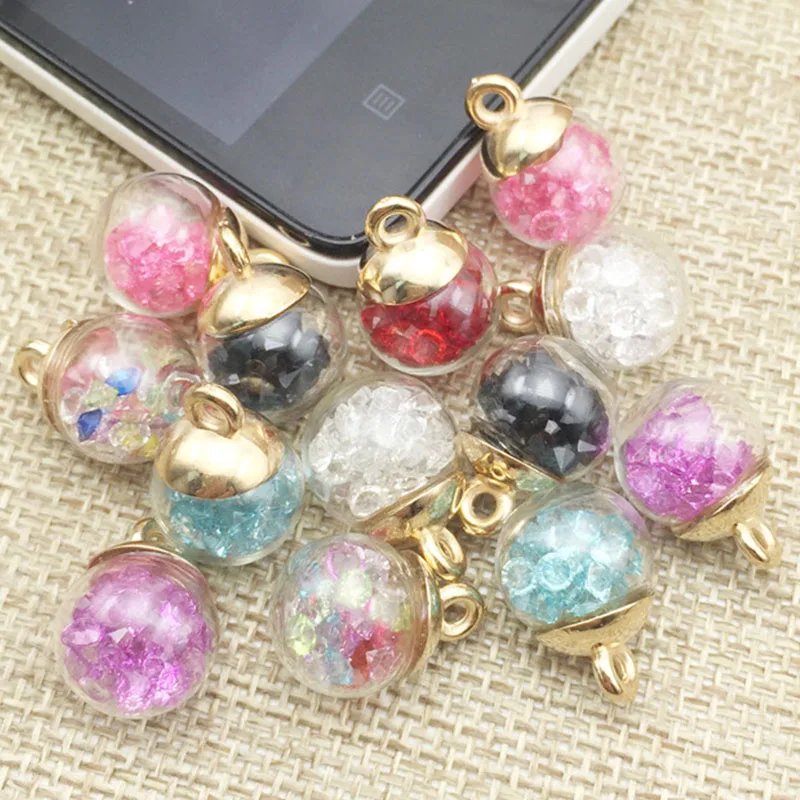 10pcs/lot Romantic Glass Crystal Ball Charm 12 16mm Colorful Handmade