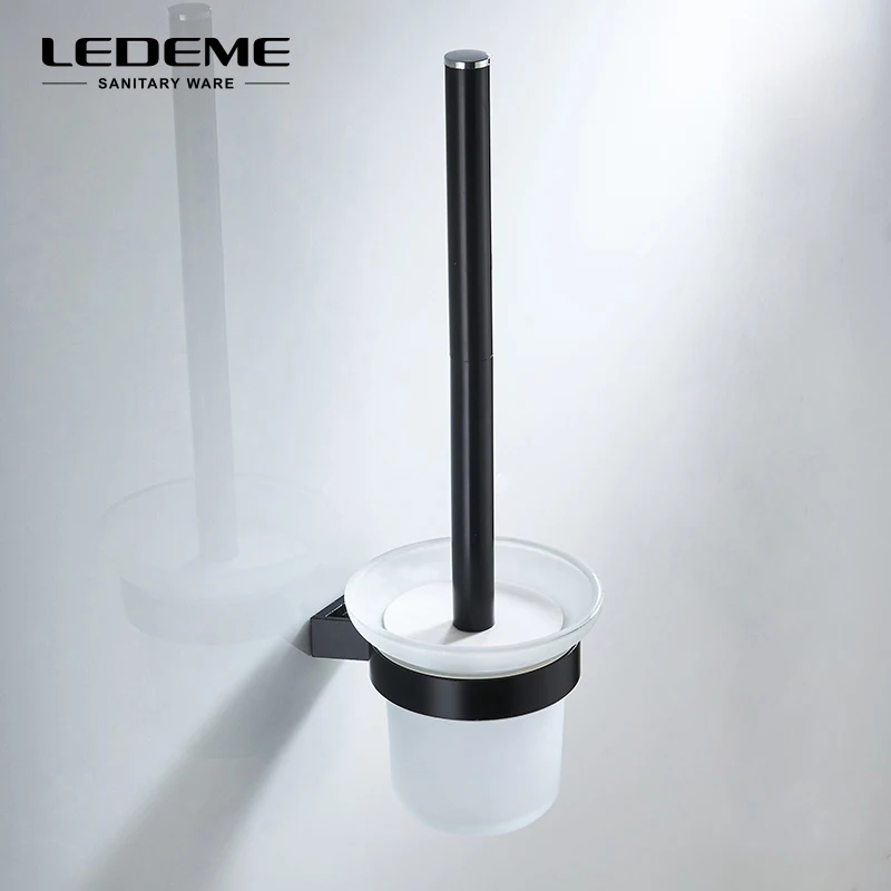 LEDEME Matte Black Brush Holder Bathroom Accessories Wall Mounted Space