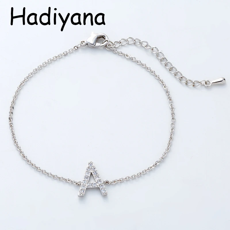 

Hadiyana Classic Mirco Pave Cubic Zirconia Trendy A Shape Adjustable Cute Chain Bracelet for Women Party BR4063
