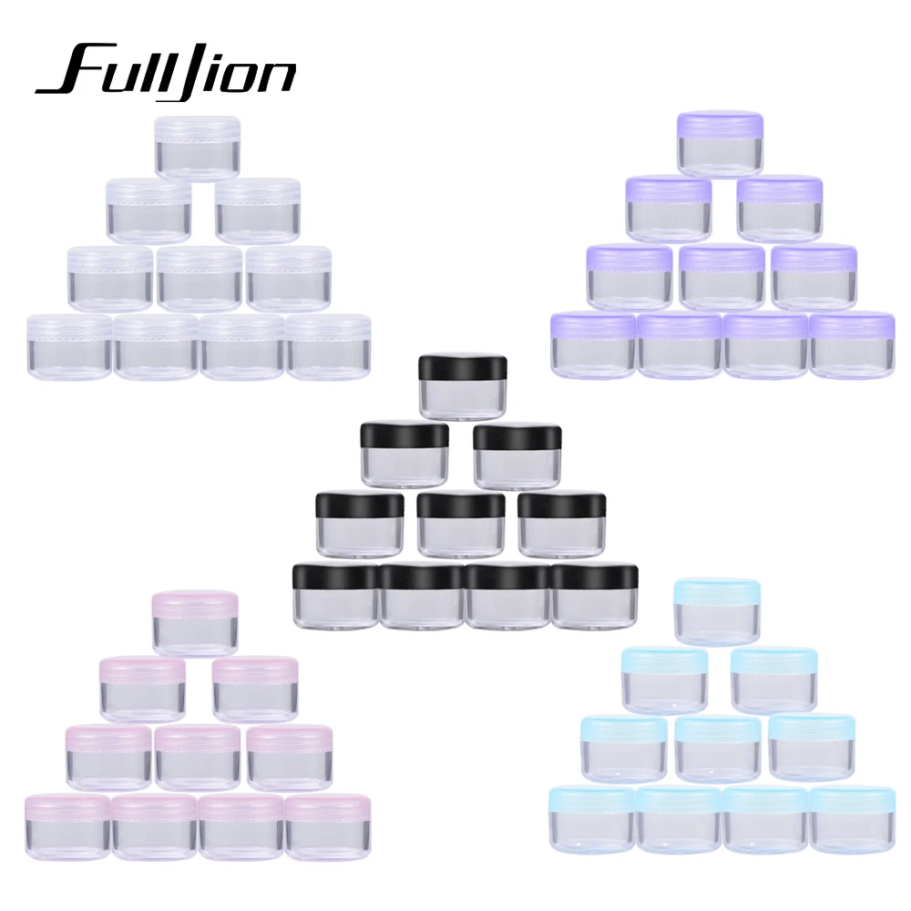 

Fulljion 10PCS Cosmetics Jar Box Makeup Nail Art Cosmetic Storage Pot Container Round Bottle Portable Plastic Transparent Case