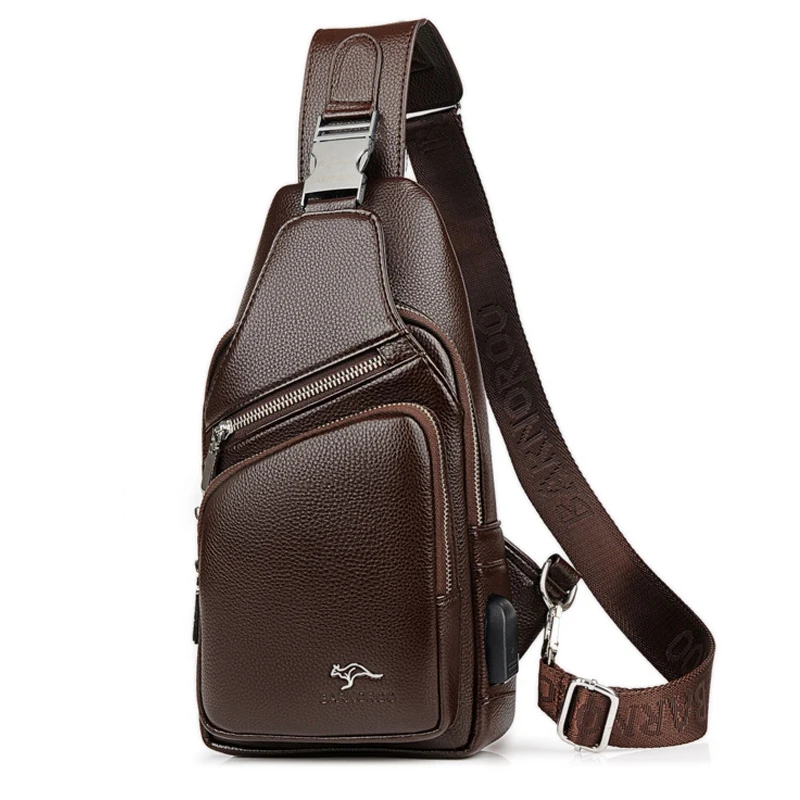 الرجال حقيبة صدر للرجال جلدية للماء مع USB شحن سماعة حفرة عارضة رسول حقيبة كتف للذكور Crossbody حقيبة الخصر حزمة