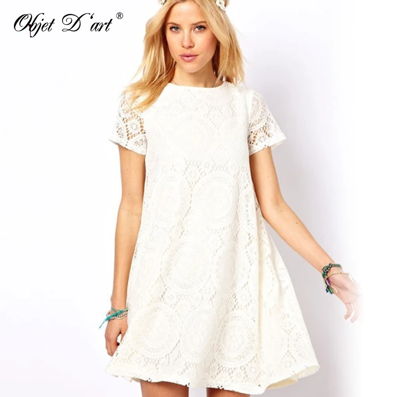 

2017 Fashion Summer Lady New Vintage Lady Short Sleeve O-Neck Pleated Plus Size Lace Dresses Vestidos Casual Dress FreeShipping