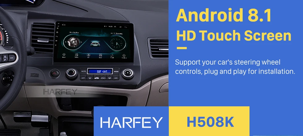 Harfey 10,1 дюймов Автомагнитола 2Din для 2006 2007 2008-2011 Honda Civic Android 8,1 gps мультимедийный плеер с зеркальной связью