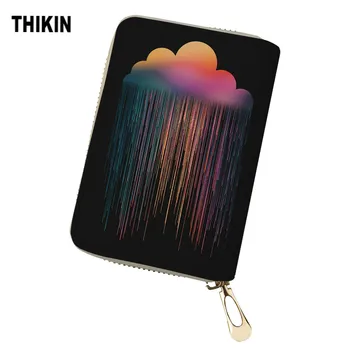

THIKIN Pretty Colorful Cloud Raining Pattern Print ID Card Holder Women PU Leather Credit Cards Box Travel Ladies Card Cover