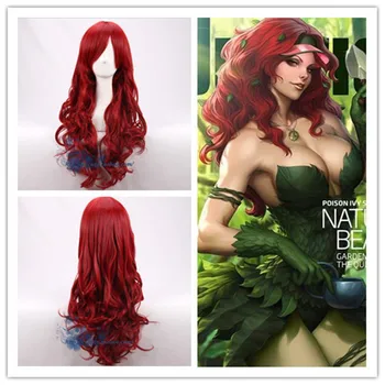 Batman Poison Ivy peluca roja Comic-con Pamela Lillian Isley largo ondulado Peluca de pelo rizado de Cosplay fiesta de Halloween rol peluca + gorro de peluca