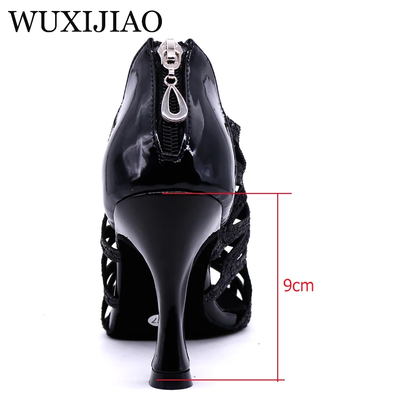 WUXIJIAO Latin dance shoes women waltz shoes Salsa ballroom dance shoes zapatos de baile latino mujer black red shoes for women