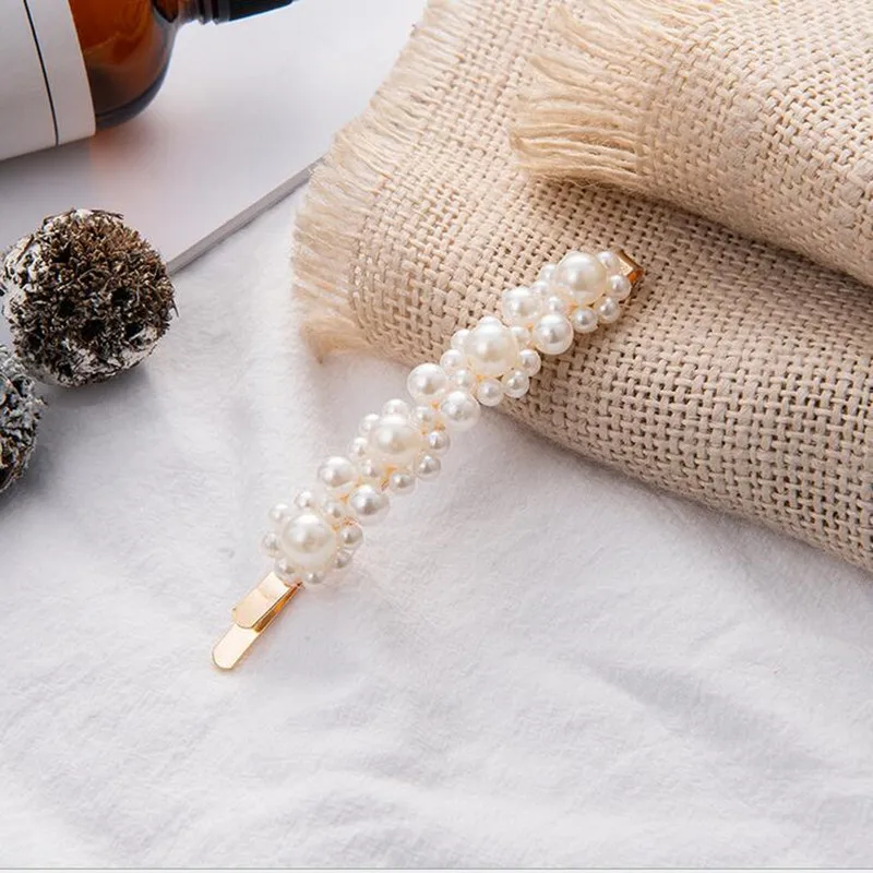 2019 New Fashion Women Pearl Hair Clip Snap Hair Barrette Stick Hairpin Hair Styling Accessories For Women Girls