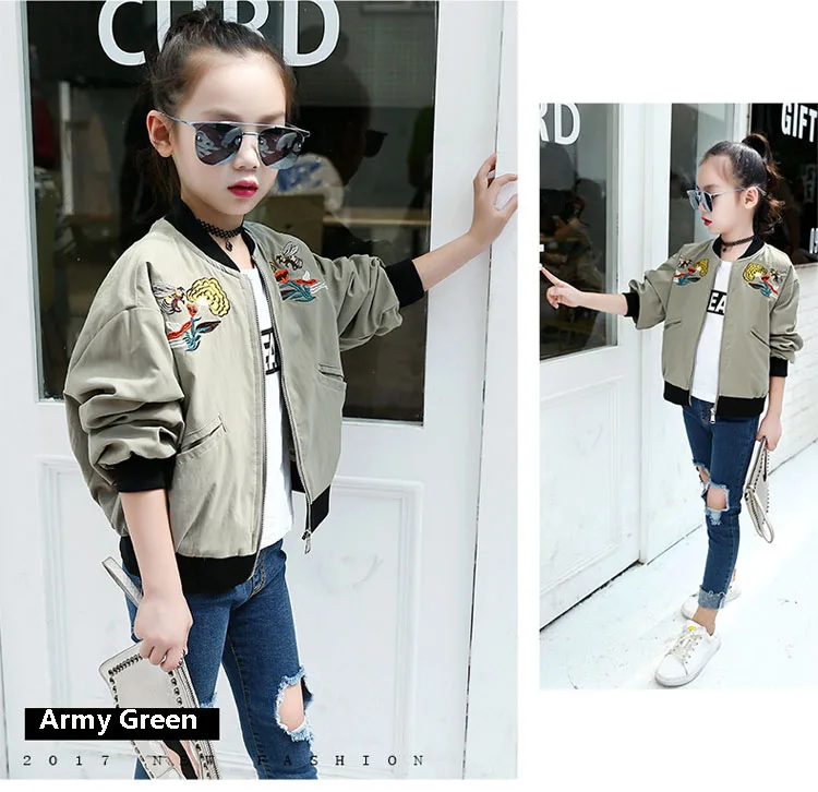 Jacket For Girls Fashion Army Green Embroidery Flower And Bee Coat Children 2017 Beautiful Bomber Jacket Kids Pretty Girls Coat HTB11zasSVXXXXXuXpXXq6xXFXXXr - Jacket For Girls Fashion Army Green Embroidery Flower And Bee Coat Children 2017 Beautiful Bomber Jacket Kids Pretty Girls Coat