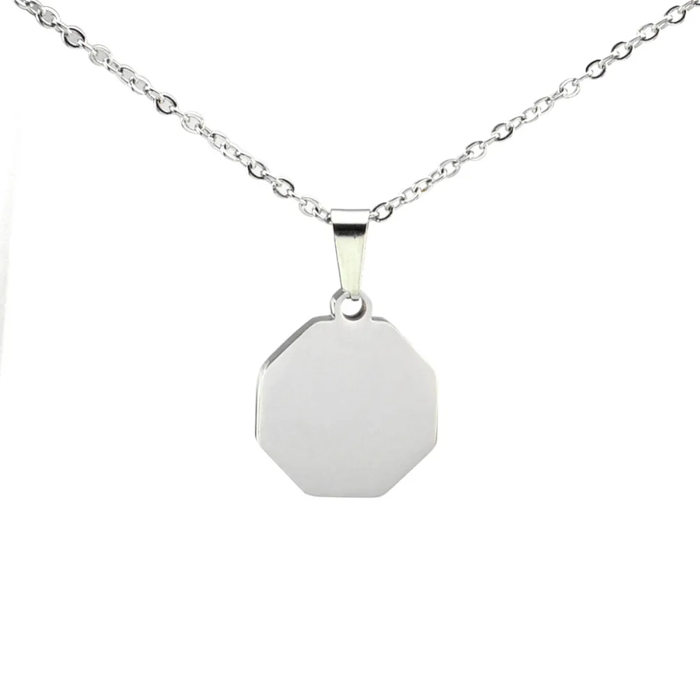

Silver Gold Rose Gold Tone Personalized Stainless steel Engrave Photo Name Cute Octagon Blank Dog Tag Charm Pendant