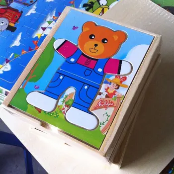 

Puzzle Wooden Toys For Child Cartoon Bear Changing Clothes Wood Jigsaw Kids Baby Early Educational Learning Toy