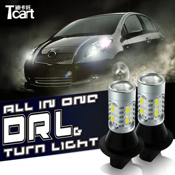 

Tcart 2x car accessories daytime running lights with turn signal light DRL auto led bulbs T20 WY21W 7440 For Mitsubishi Pajero 4