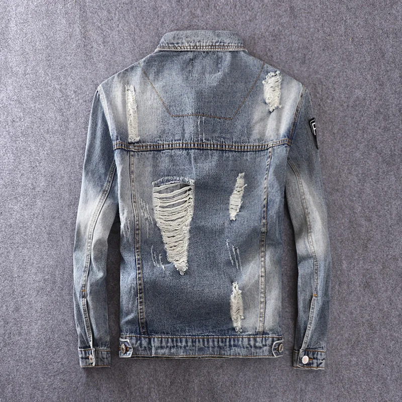 Мужская джинсовая куртка в стиле хип хоп с вышивкой| |