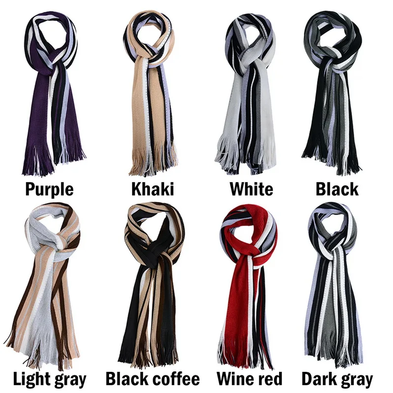 MoneRffi Winter Designer Scarf Men Striped Cotton Scarf Male Brand Shawl Wrap Knit Cashmere Bufandas Striped Scarf With Tassel