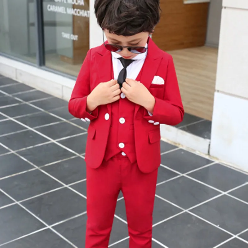 Красная ДЕТСКАЯ ОДЕЖДА для свадьбы, костюм и жилет штаны, черный галстук, детская одежда, костюм для малышей, детский костюм Garcon Mariage для мальчиков